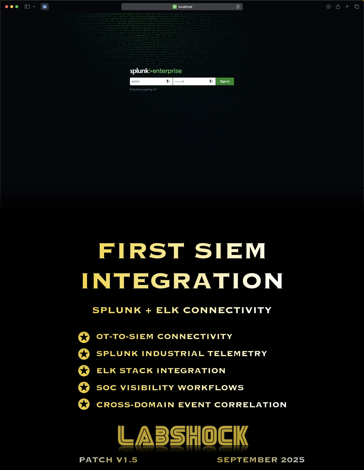 First SIEM Integration release poster — Labshock v1.8